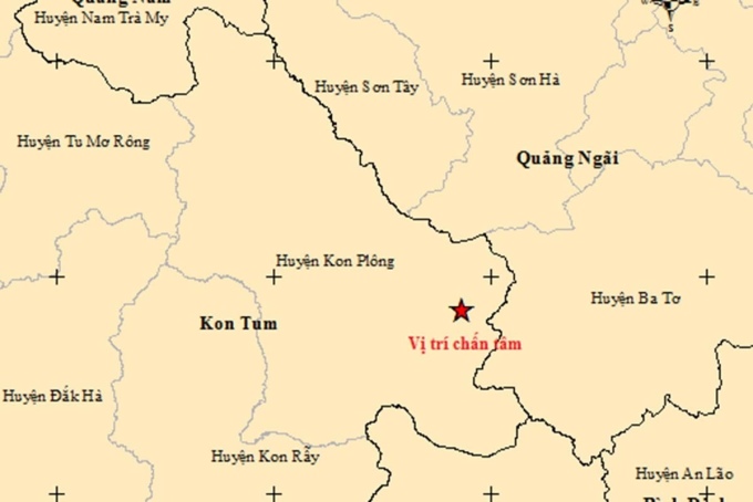 Vị trí xảy ra động đất tại tỉnh Kontum ngày 24/8/2022